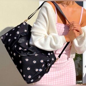 Alice + Olivia Black Weekender Bag with White Daisy Print NWT